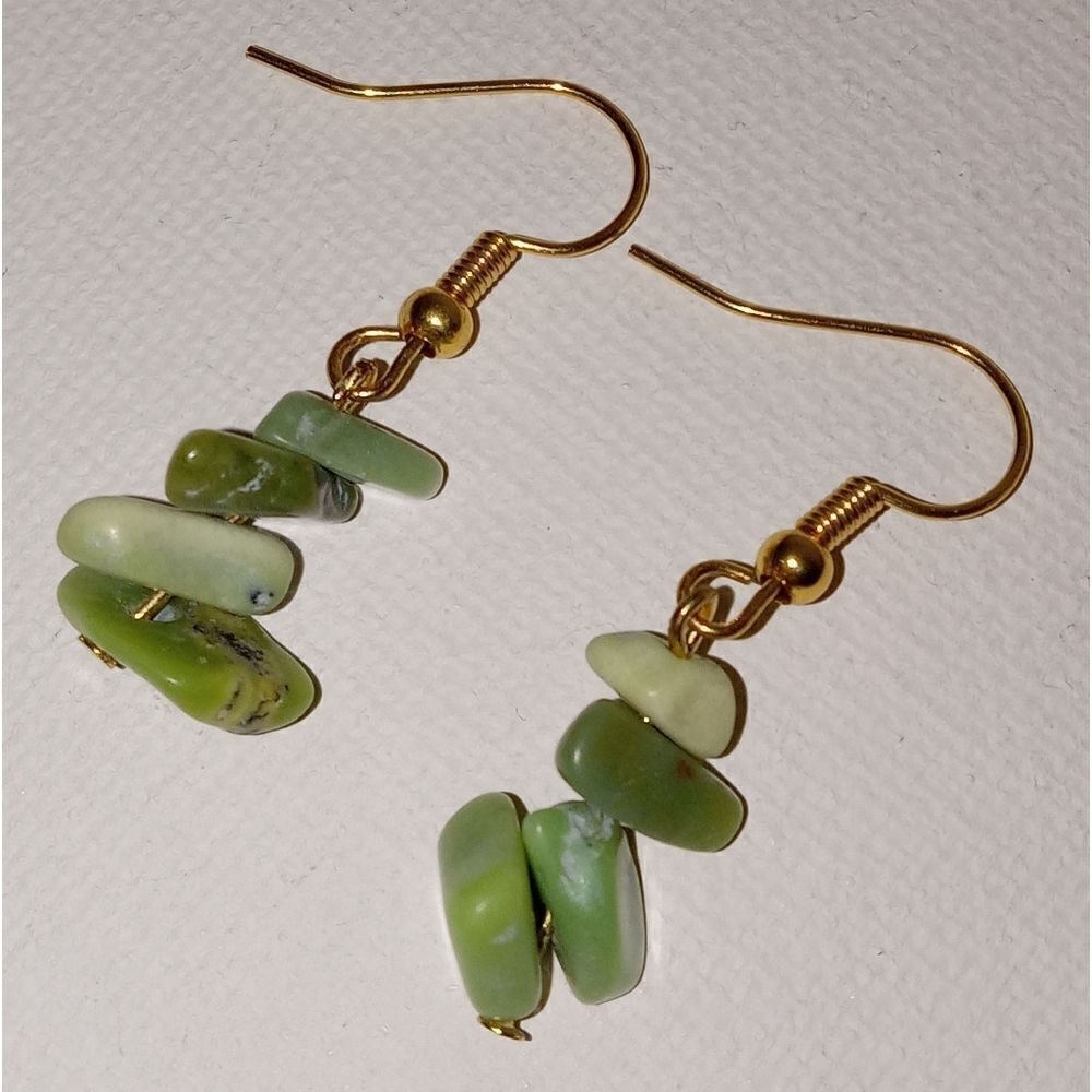 5/$25 CLEARANCE Hand crafted light green stone chip earrings boho  western